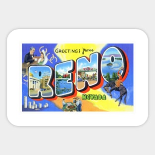 Greetings from Reno Nevada - Vintage Large Letter Postcard Sticker